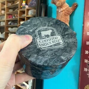Vintage Certified Angus Beef Genuine Gray Marble & Brass Salt Cellar